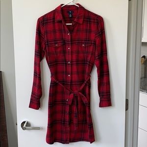 Red Plaid Shirt Dress